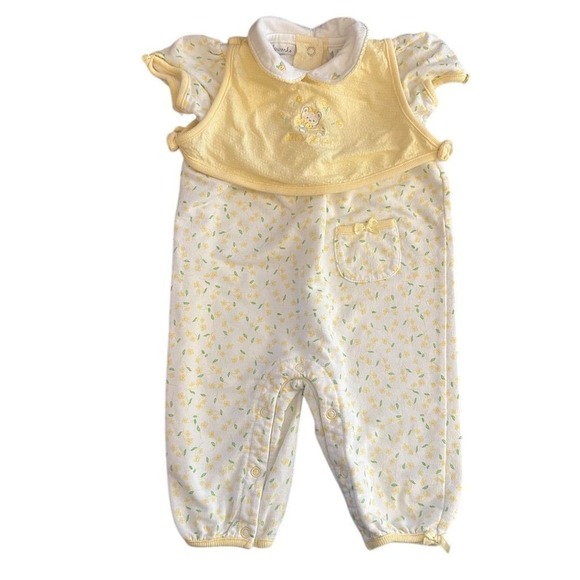 Babyworks Other - Babyworks Baby Girls Yellow Floral Bear Smocked Romper Jumpsuit 6-9M
